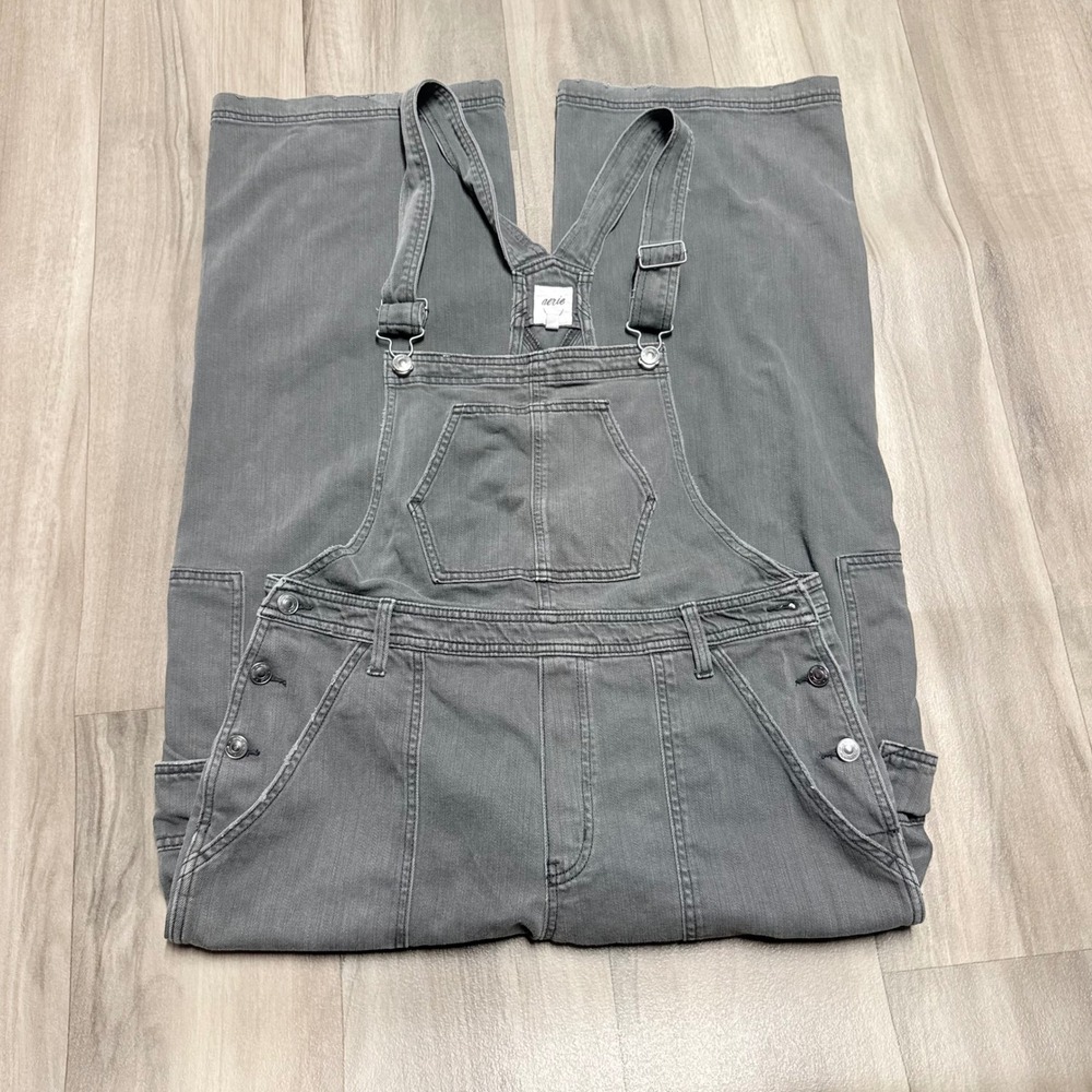 Aerie Gray Cargo Wide Leg Overalls Utility Dungarees Size L